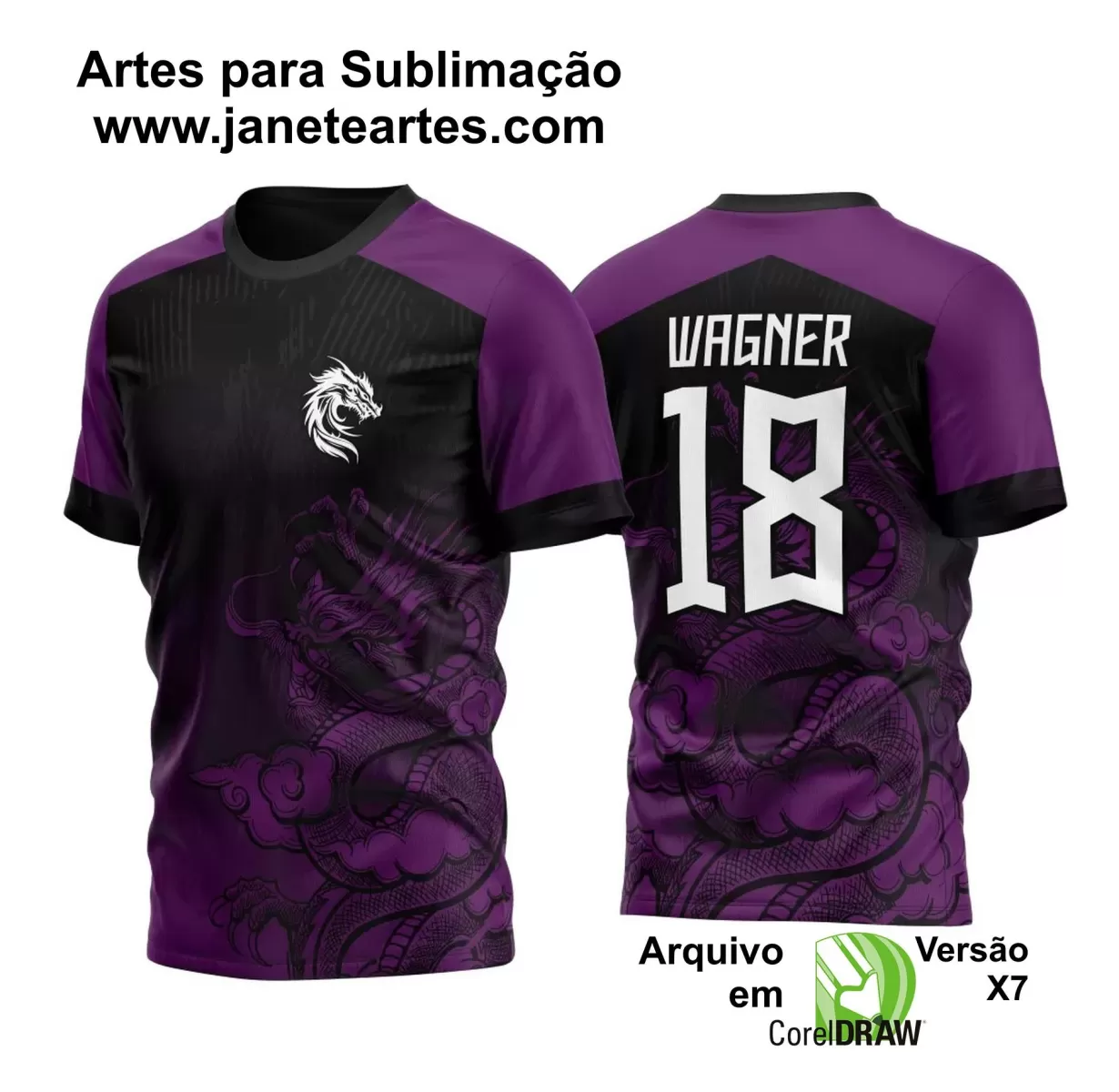  Arte Vetor Camisa Preta e Roxa - Interclasse 2024 - Jogos Internos 2024 - Time Amador 2024 - Dragão