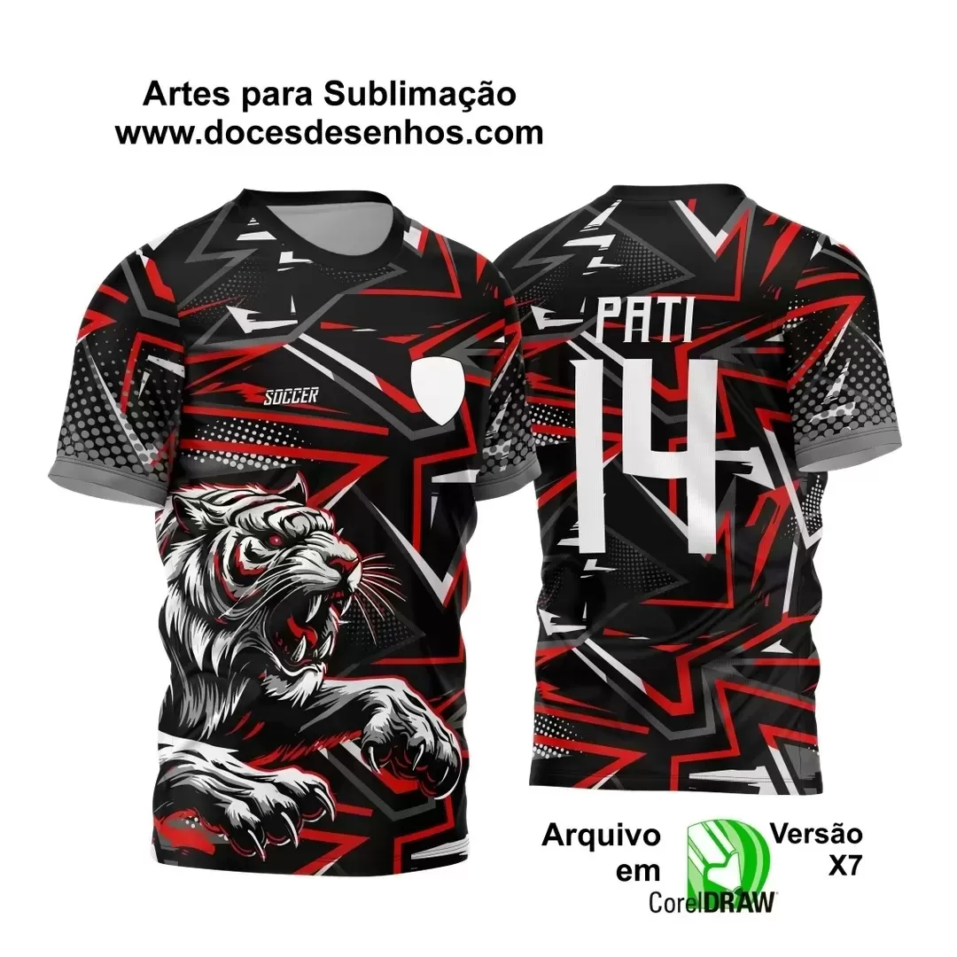  Arte Vetor - Camisa de Interclasse Personalizada Vermelha e Preta - Jogos Internos - Tigre - 2024 - 2025