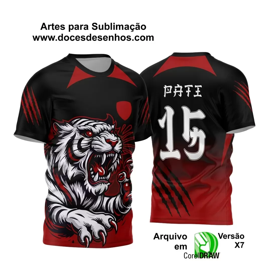  Arte Vetor - Camisa de Interclasse Personalizada Vermelha e Preta - Jogos Internos - Tigre - 2024 - 2025