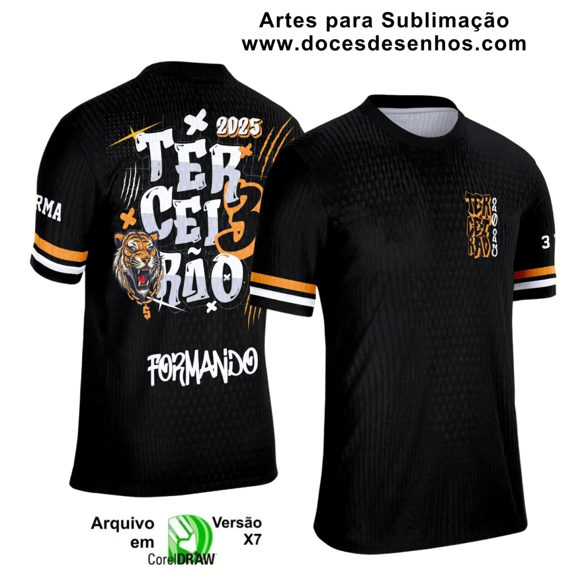  Estampa Para Camiseta Escolar – Arte Vetor - Uniforme Concluintes 2025 – Terceirão: Estilo Tigre