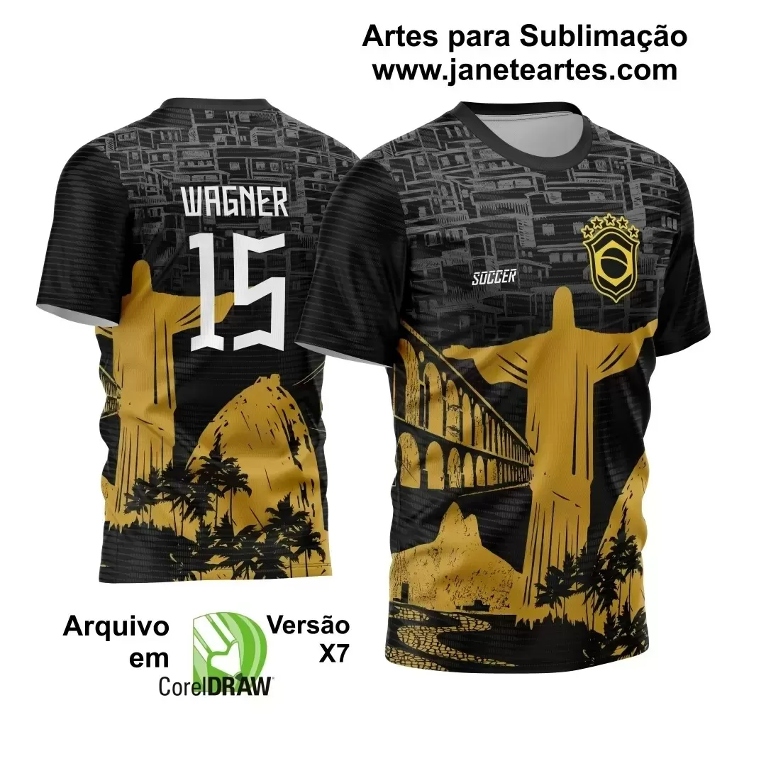  Template Camisa Preta e Dourada - Jogos Internos 2024 - Brasil Cristo Redentor - Futebol 2024
