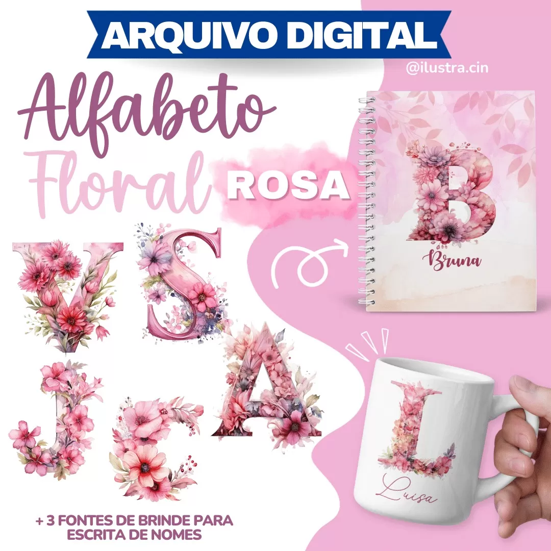 ARQUIVOS DIGITAIS – Alfabeto Floral ROSA – Ilustracin