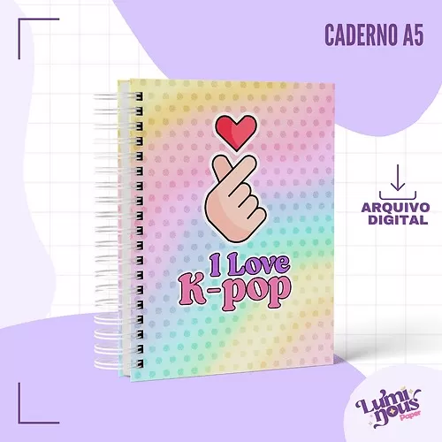 Arquivo Digital – Caderno Pautado A5 – I Love K-Pop – Luminous Paper