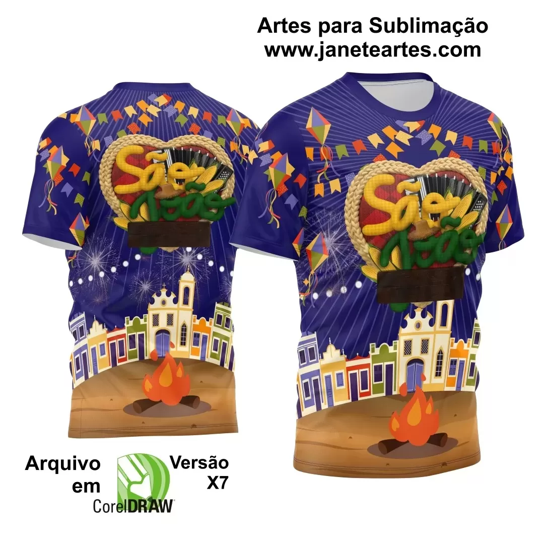 Arte Estampa Camisa Azul Festa Junina 2024 São João Arraiá