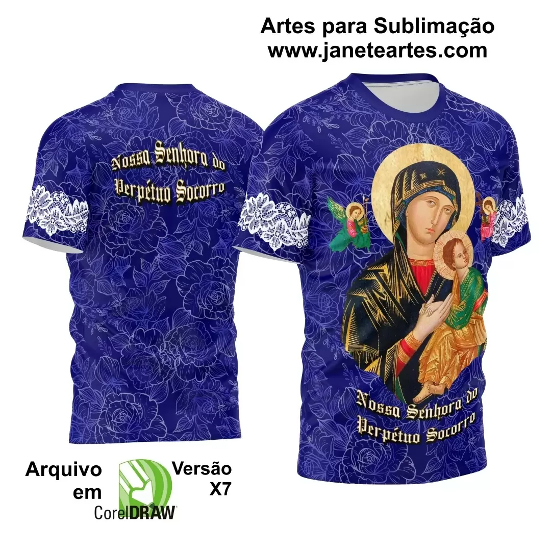 Arte Estampa Camisa Azul - Religião - Festejo - Nossa Senhora do Perpétuo Socorro 2024