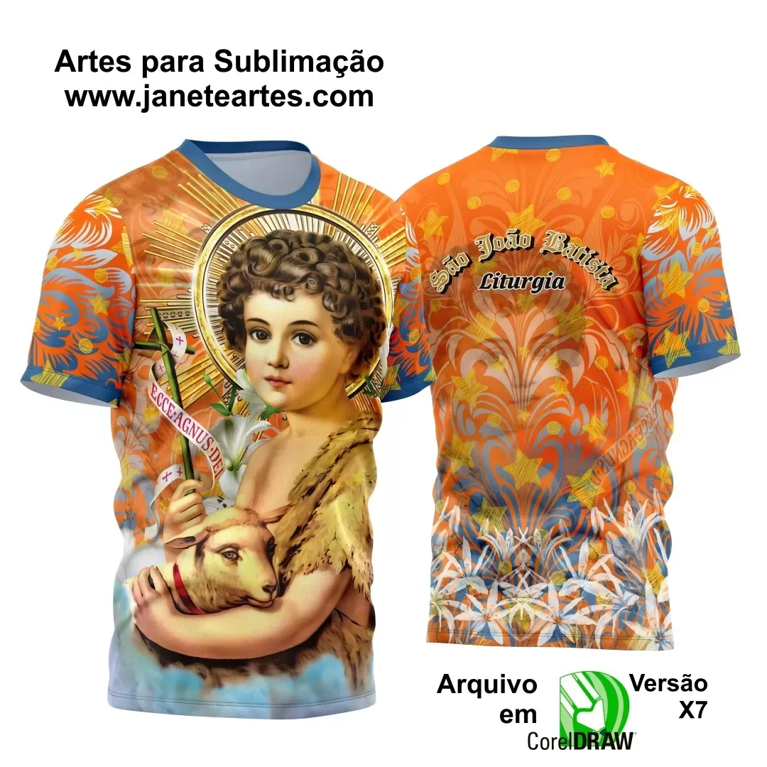 Arte Estampa Camisa Laranja  2024 - Religião - Festejo - São João Batista 2024 - 2025 