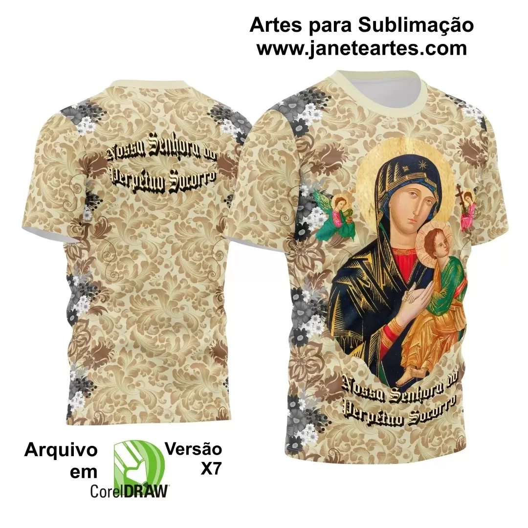 Arte Estampa Camisa Nude - Flores - Religião - Festejo - Nossa Senhora do Perpétuo Socorro 2024 