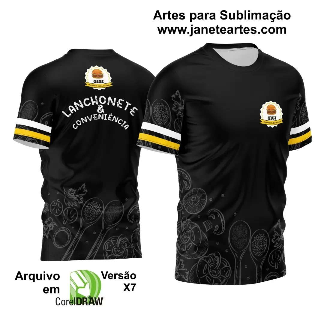 Arte Estampa - Camisa Preta -  Profissão - Lanchonete