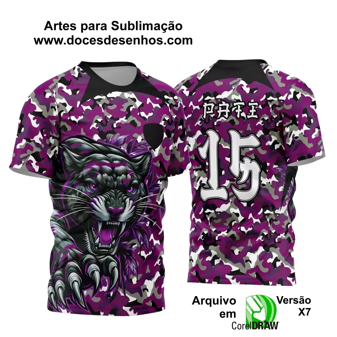 Arte Estampa Camisa Preta e Roxa - Interclasse 2024 - Jogos Internos 2024 - Pantera Ataque