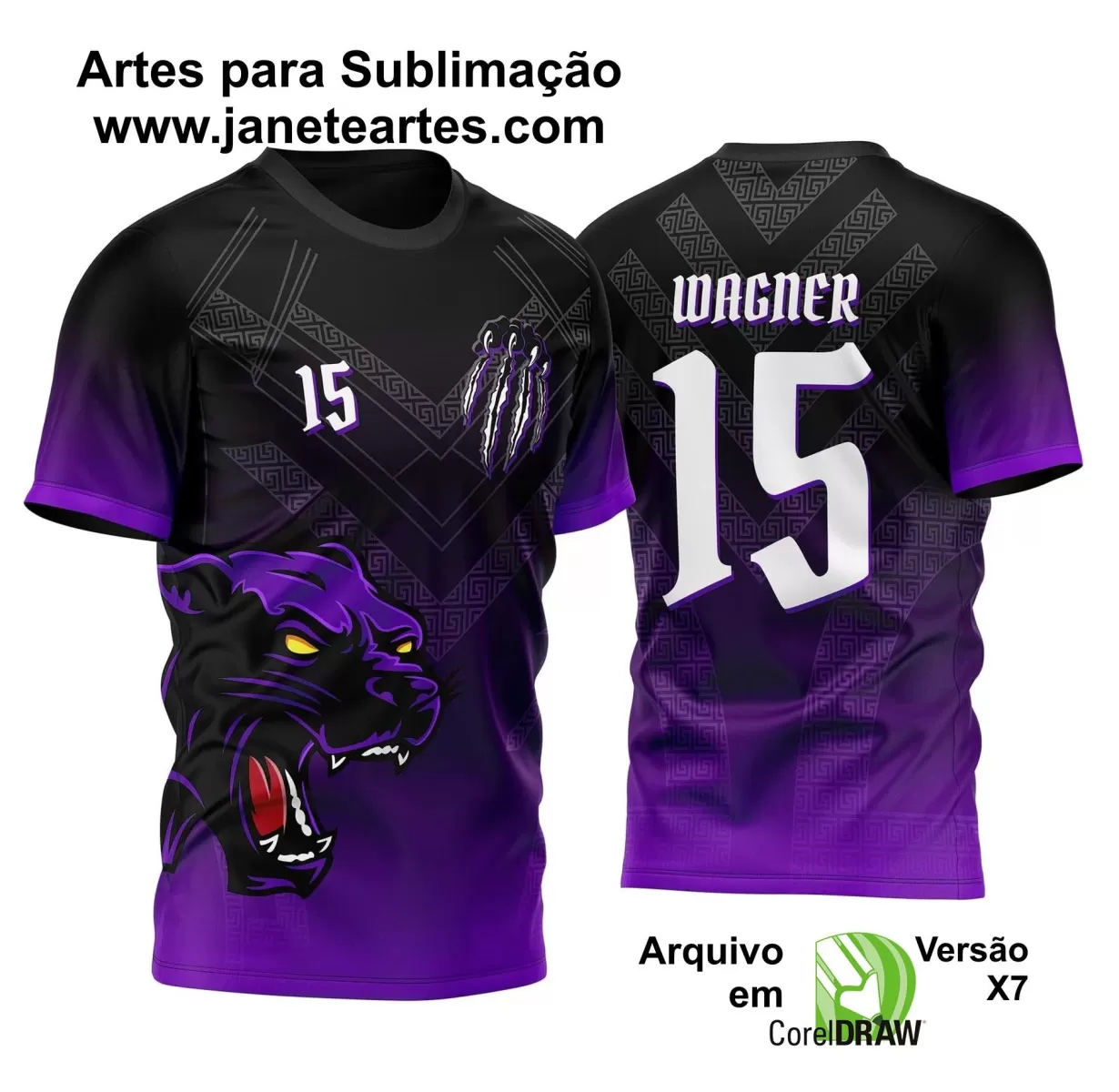 Arte Estampa Camisa Preta e Roxa Vetor - Interclasse 2024 - Jogos Internos 2024 - Pantera