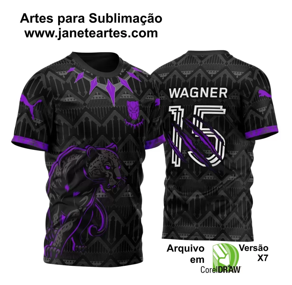 Arte Estampa Camisa Preta e Roxa Vetor - Interclasse 2024 - Jogos Internos 2024 - Pantera