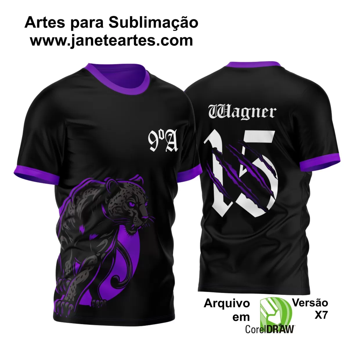 Arte Estampa Camisa Preta e Roxa Vetor - Interclasse 2024 - Jogos Internos 2024 - Pantera