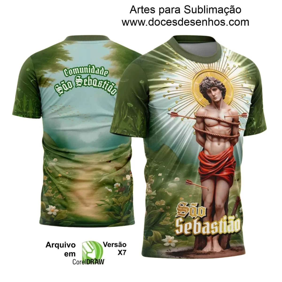 Arte Estampa - Camisa Religiosa - São Sebastião - Religião - 2025 - Festejo e Devoção