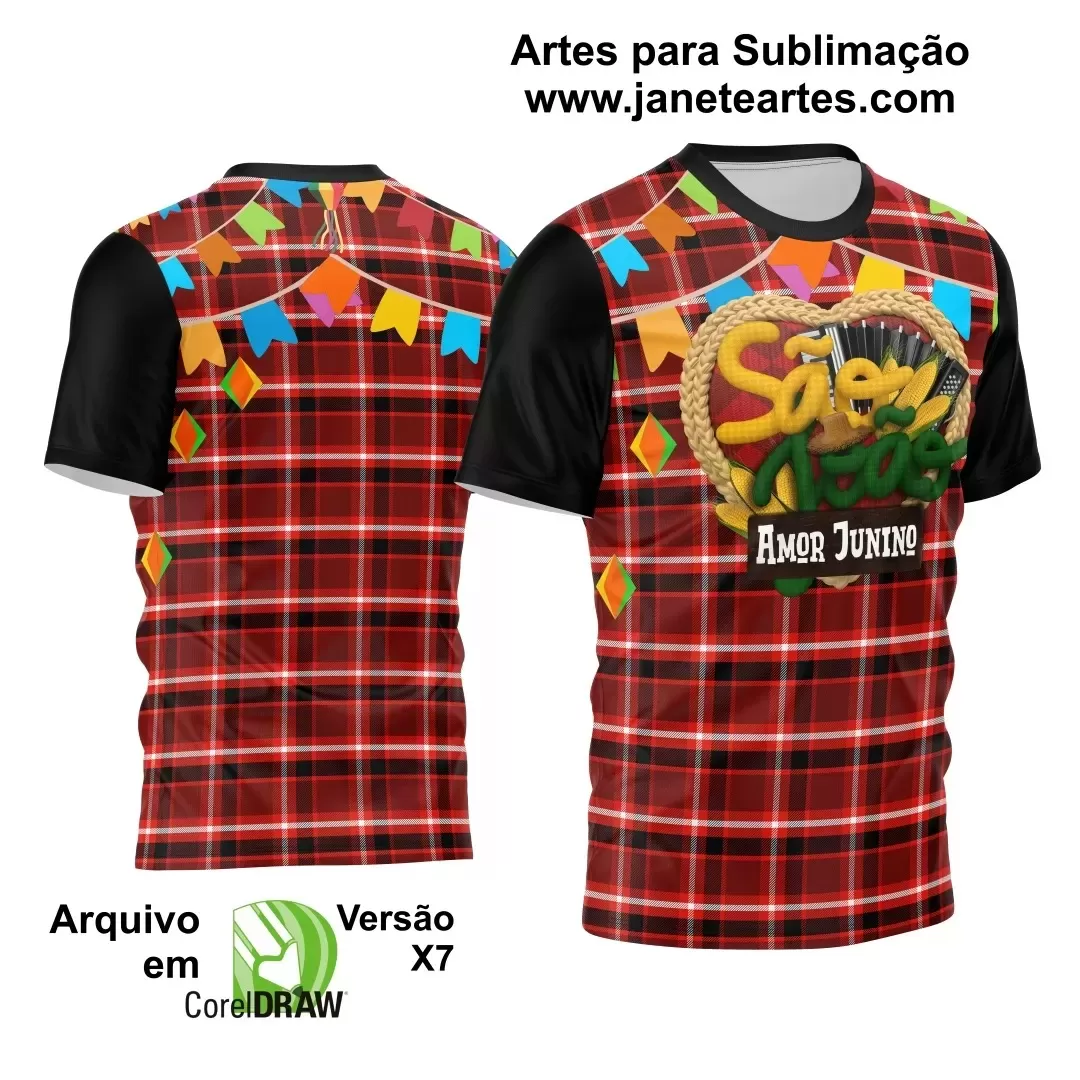 Arte Estampa Camisa Vem Xadrez Vermelha - Arraiá 2024 - São João 2024