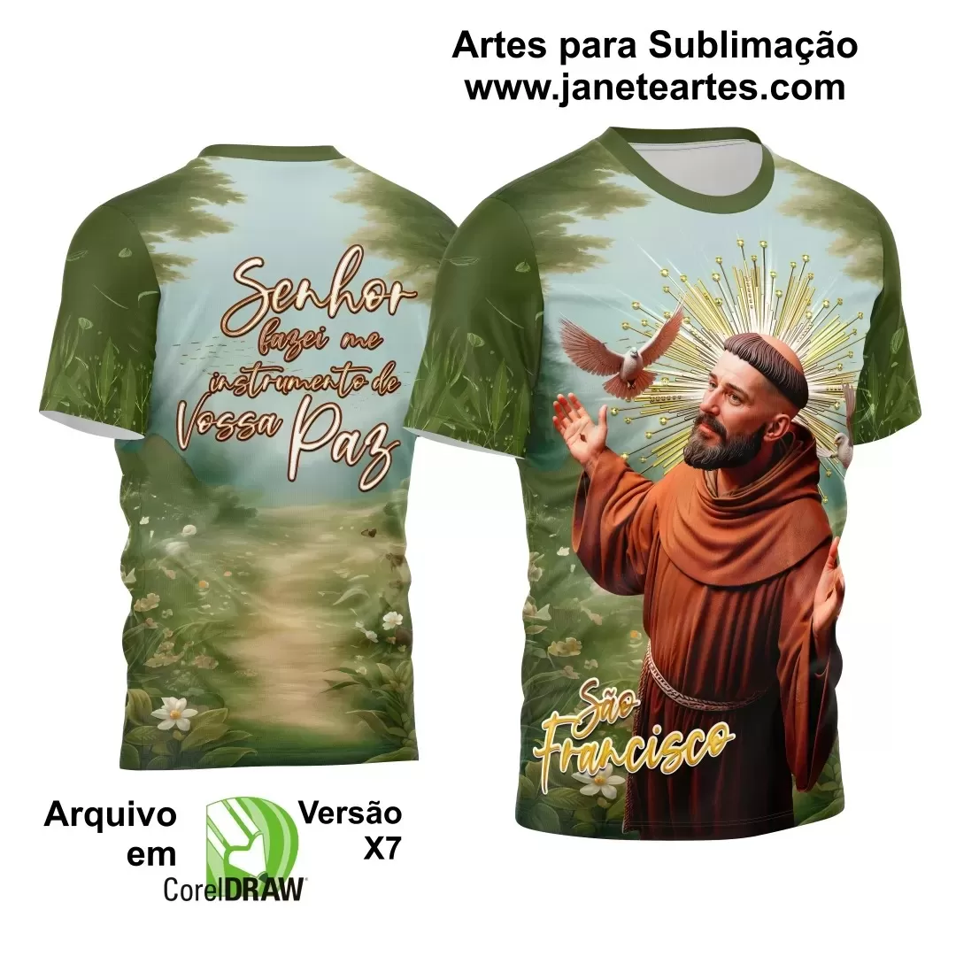 Arte Estampa Camisa Verde - Religião - Festejo - São Francisco de Assis 2024