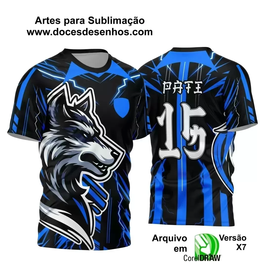 Arte Estampa - Camisa de Interclasse Lobo Preta e Azul - Jogos Internos - 2024-2025