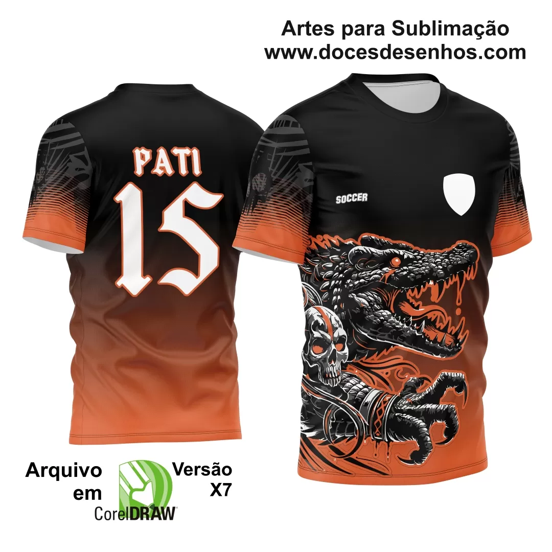 Arte Estampa - Camisa de Interclasse  Preta - Jogos Internos - Crocodilo Caveira - 2024 - 2025 - Doces Desenhos