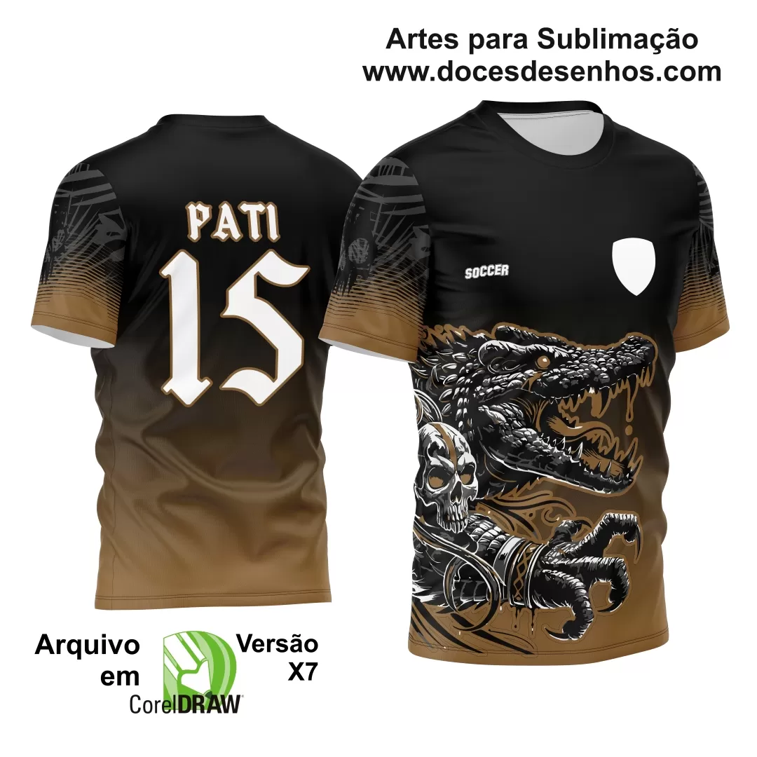 Arte Estampa - Camisa de Interclasse  Preta - Jogos Internos - Crocodilo Caveira - 2024 - 2025 - Doces Desenhos