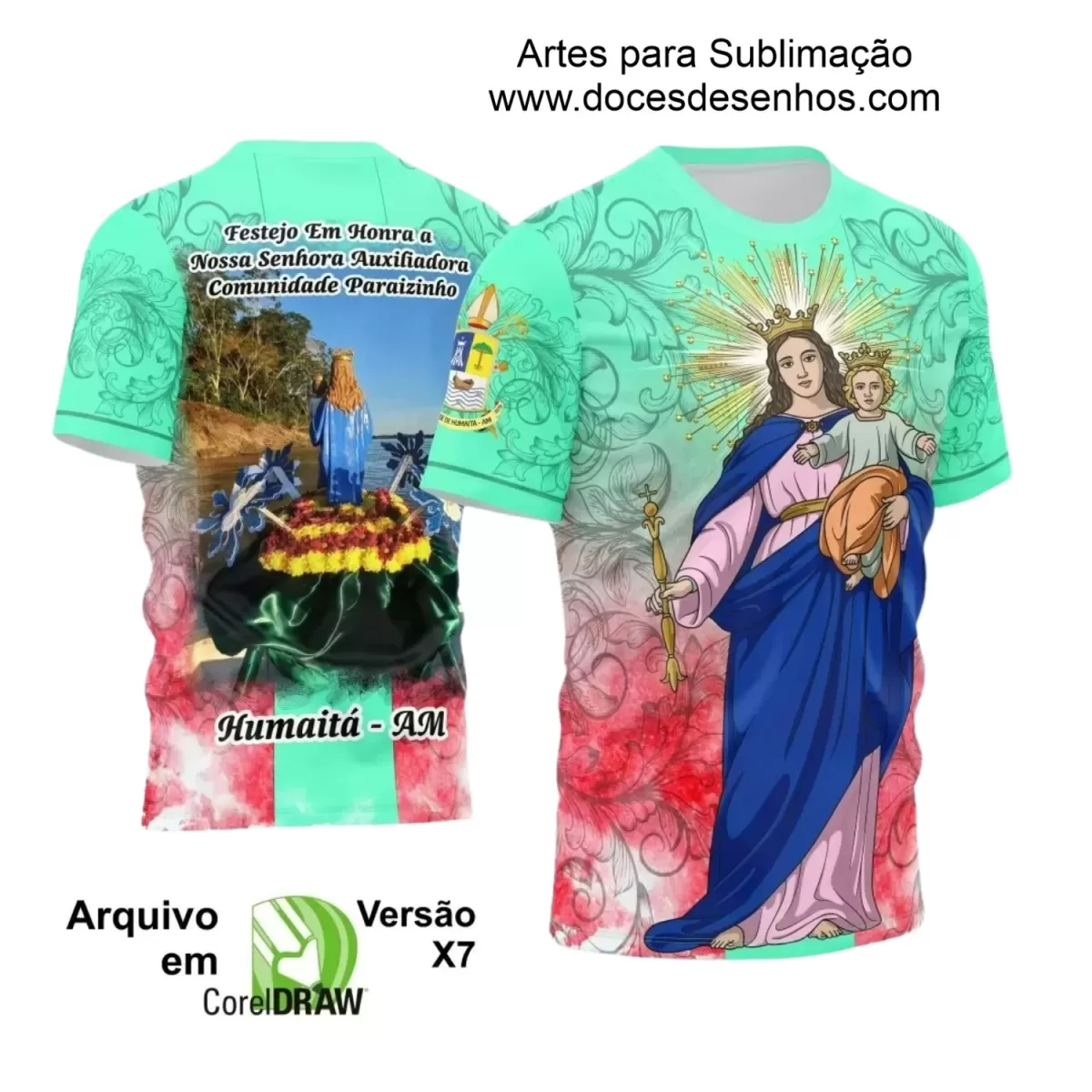 Arte Estampa Camiseta - Religião - Festejo - Devoção - Nossa Senhora Auxiliadora - 2024 - 2025