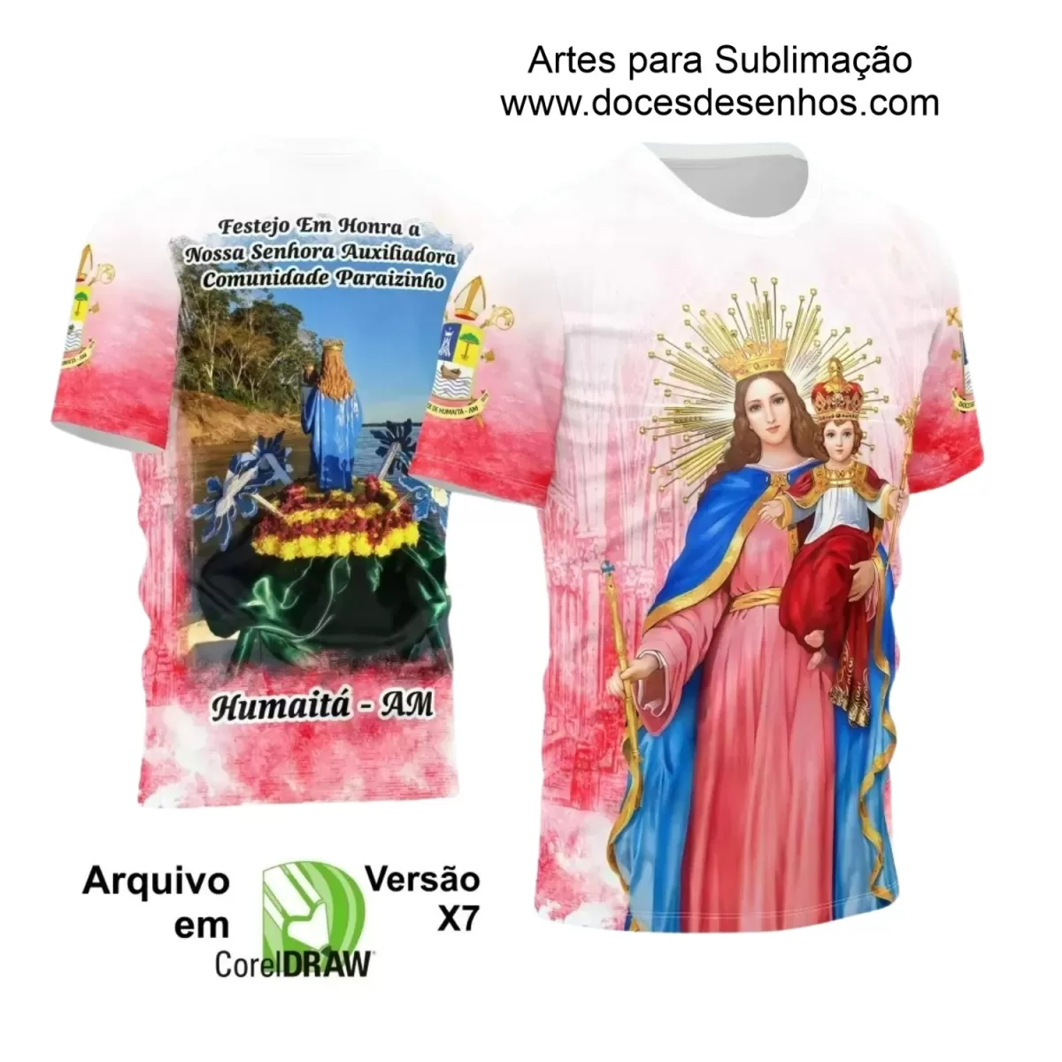 Arte Estampa Camiseta - Religião - Festejo - Devoção - Nossa Senhora Auxiliadora - 2024 - 2025