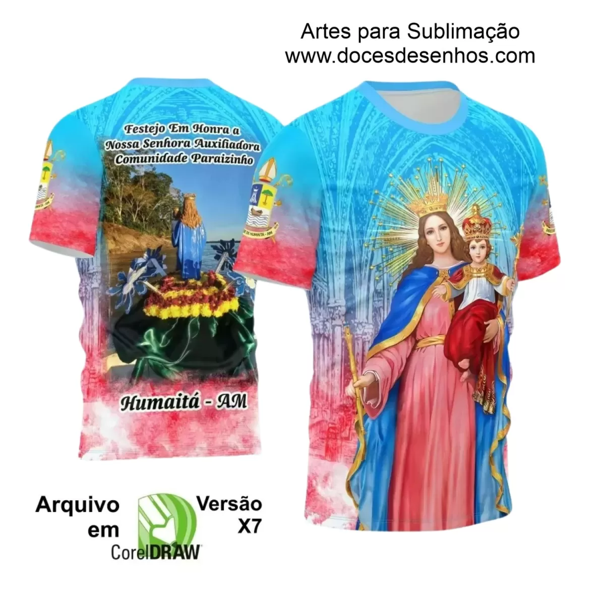 Arte Estampa Camiseta - Religião - Festejo - Devoção - Nossa Senhora Auxiliadora - 2024 - 2025