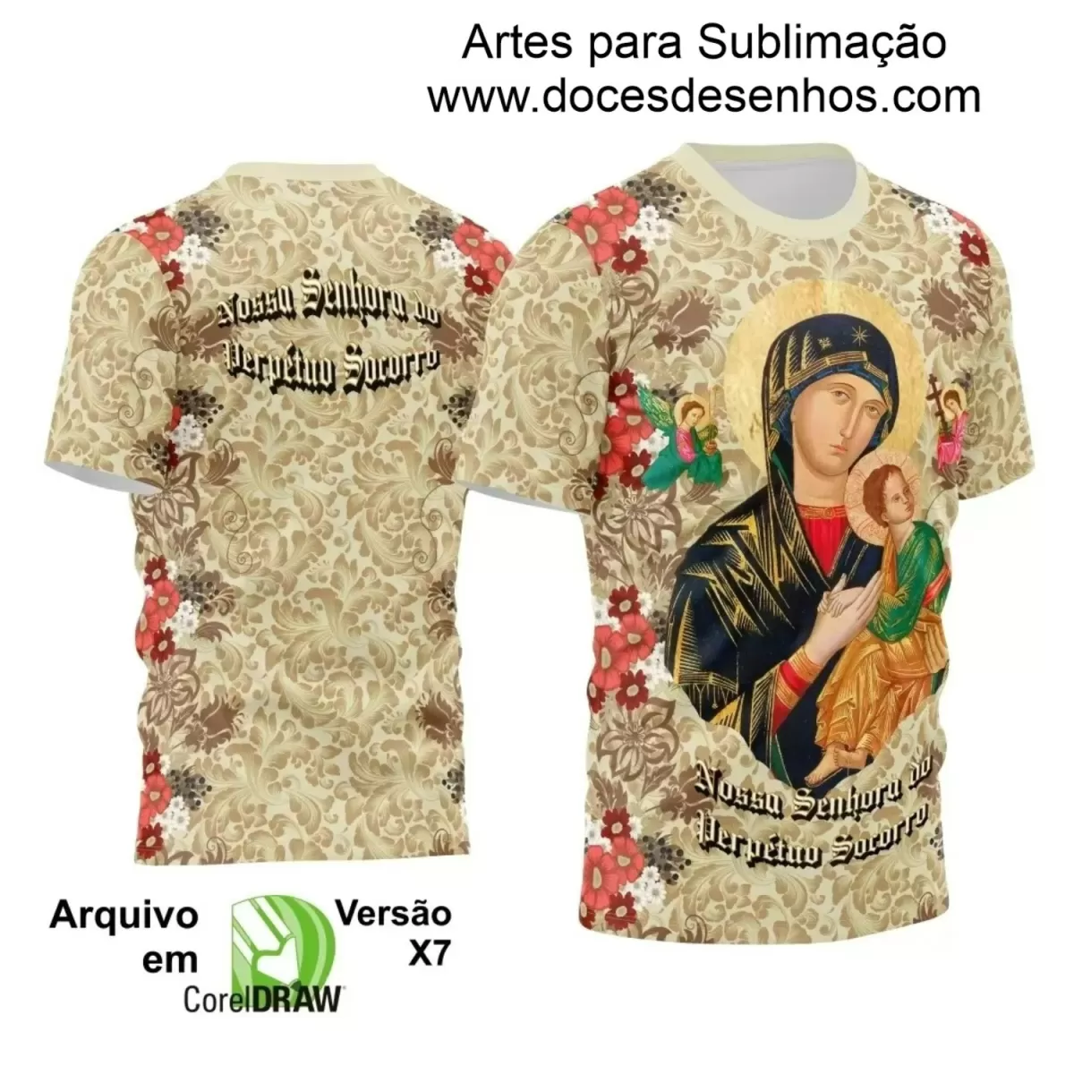 Arte Estampa Camiseta - Religião - Festejo - Devoção - Nossa Senhora do Pérpetuo Socorro - 2024 - 2025