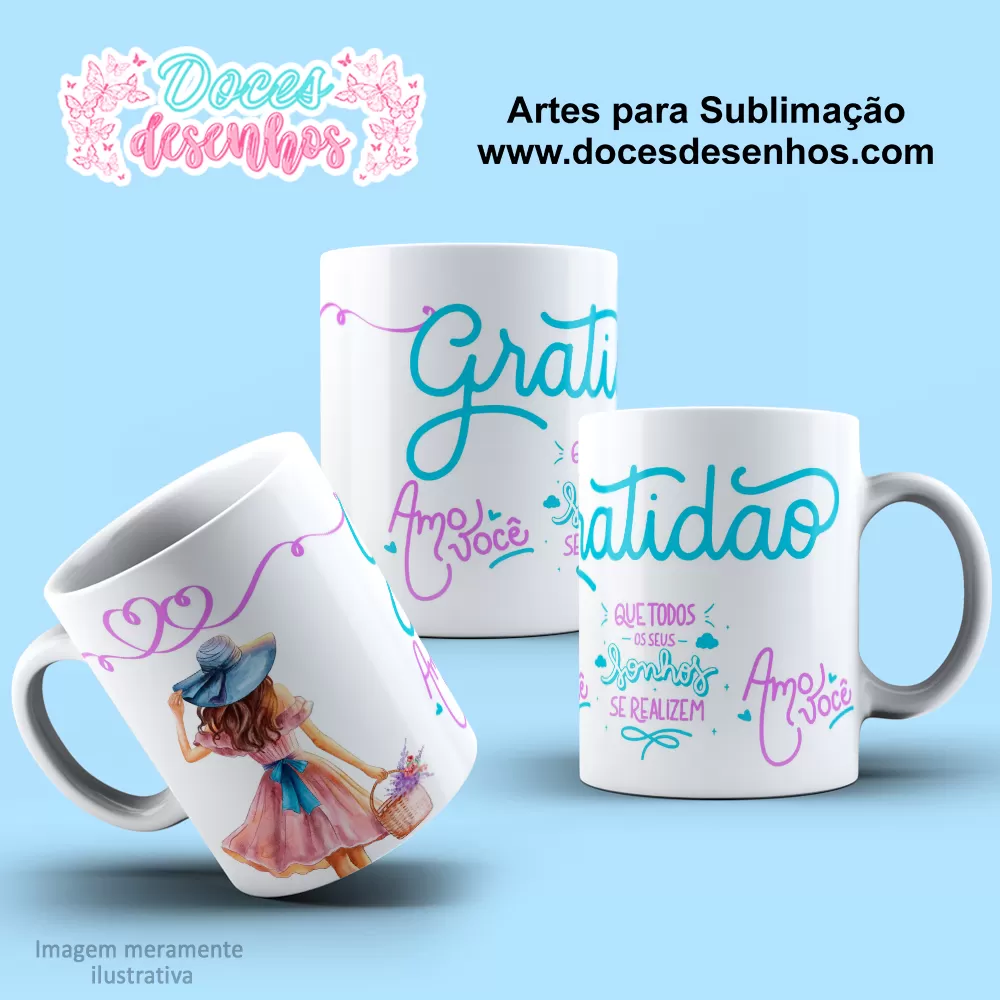 Arte Estampa Caneca - Sublimação - Gratidão - Amo Você - 2024 - 2025