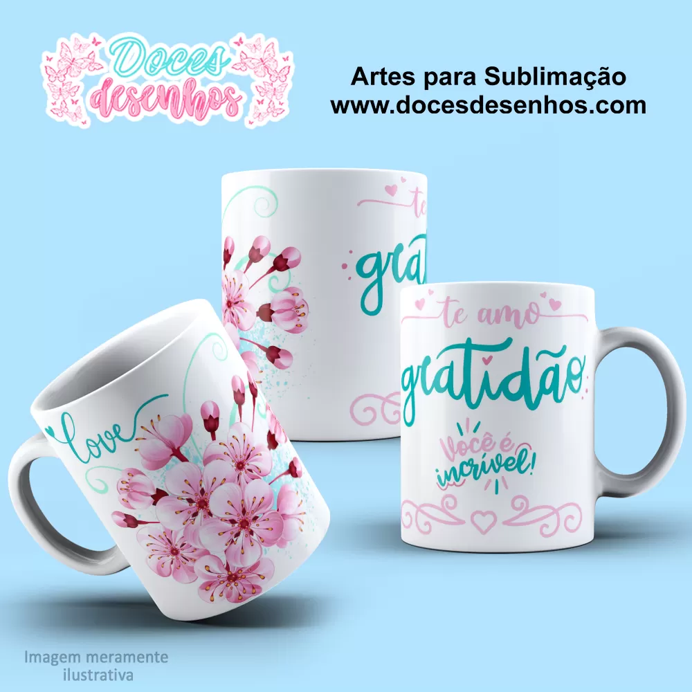 Arte Estampa Caneca - Sublimação - Gratidão - Você É Incrível - 2024 - 2025