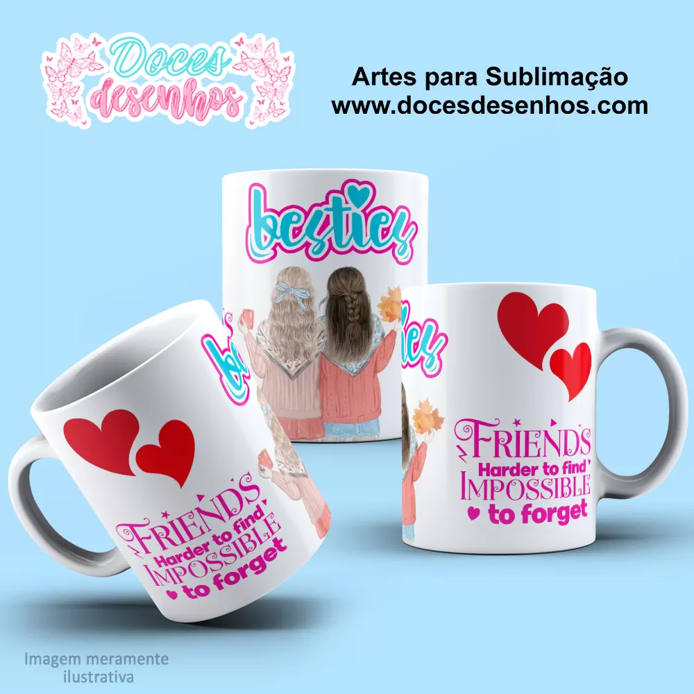 Arte Estampa Caneca de Amizade - Sublimação -  Amigas -  2024 - 2025