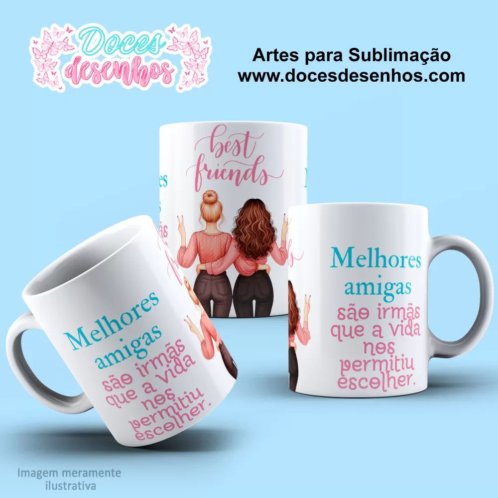 Arte Estampa Caneca de Amizade - Sublimação -  Amigas -  2024 - 2025