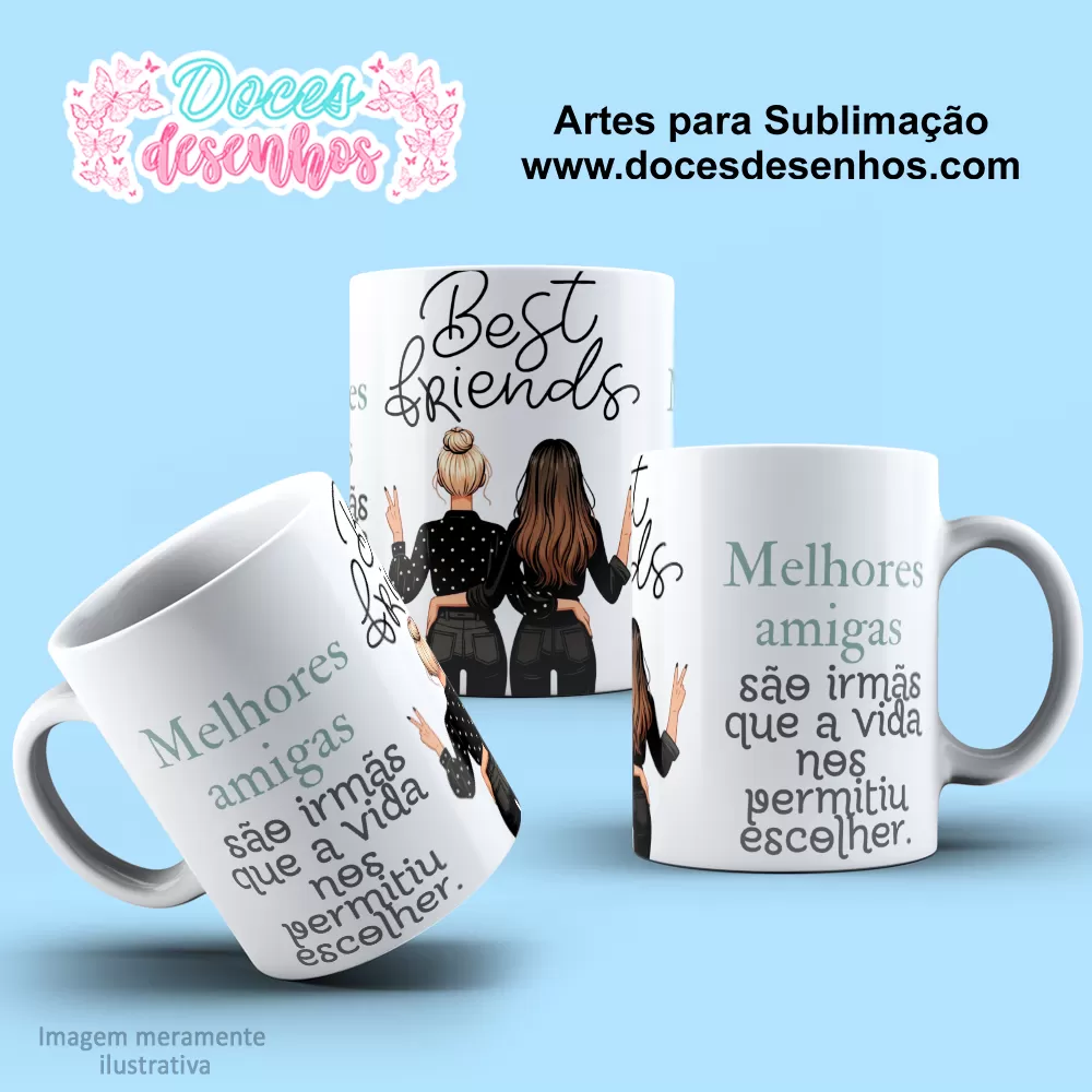 Arte Estampa Caneca de Amizade - Sublimação -  Amigas -  2024 - 2025