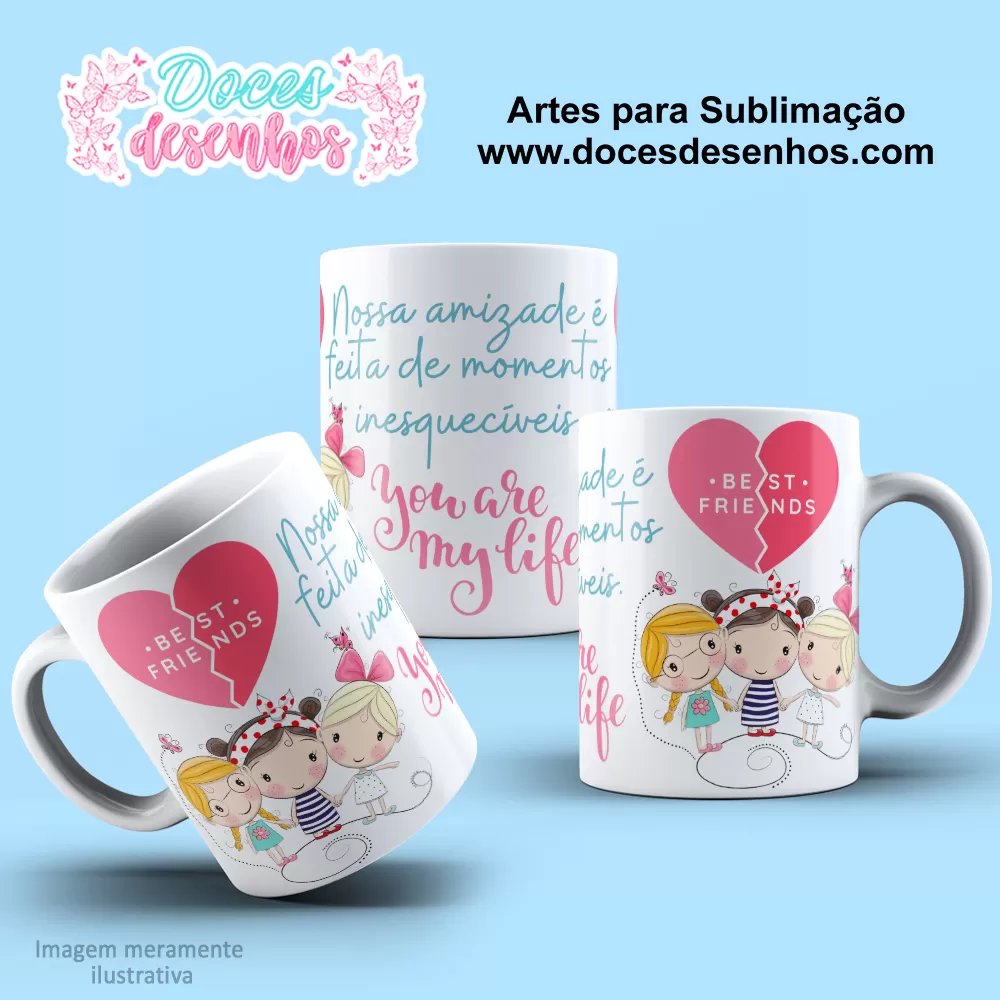 Arte Estampa Caneca de Amizade - Sublimação -  Amigas -  2024 - 2025