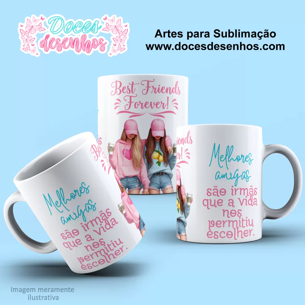 Arte Estampa Caneca de Amizade - Sublimação -  Amigas -  2024 - 2025