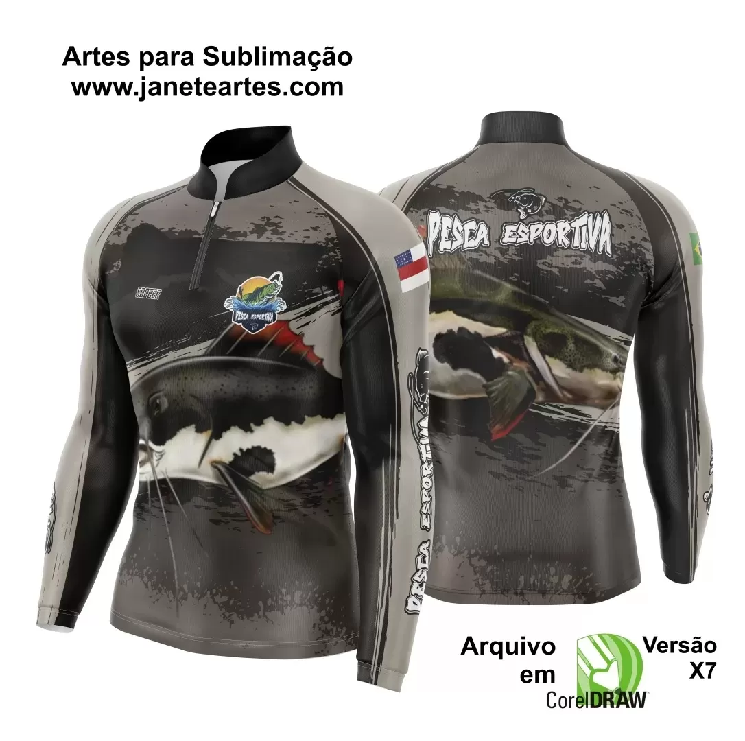 Arte Template Camisa De Pesca Esportiva Modelo 13