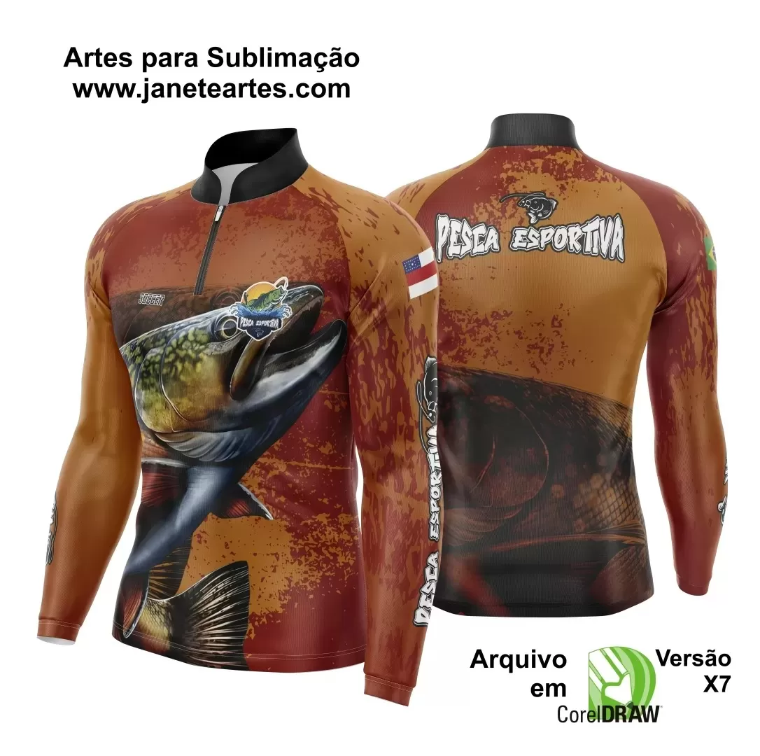 Arte Template Camisa De Pesca Esportiva Modelo 36