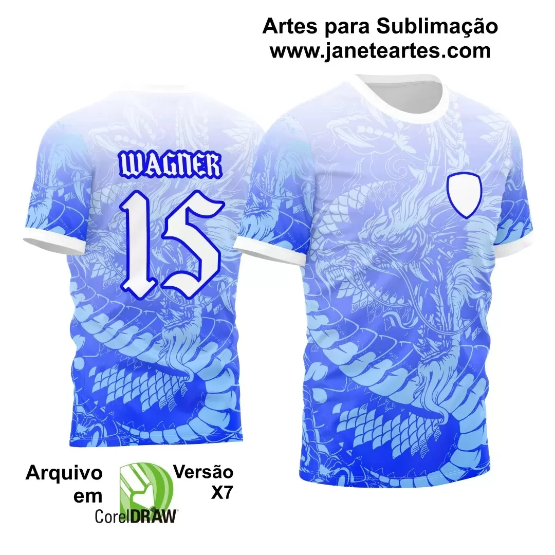 Arte Vetor Camisa Branca e Azul - Interclasse 2024 - Jogos Internos 2024 - Time Amador - Dragão