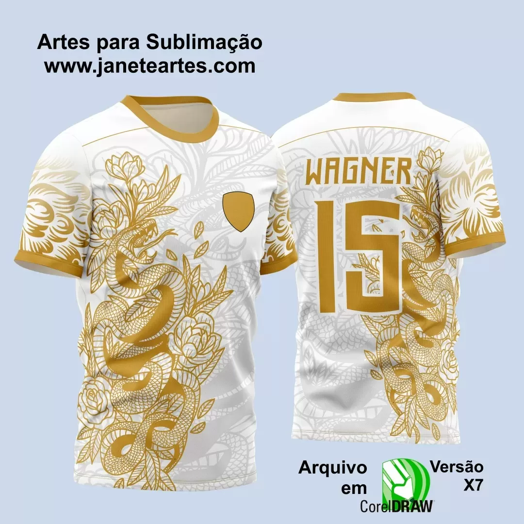 Arte Vetor Camisa Branca e Dourada - Interclasse 2024 - Jogos Internos 2024 - Serpente