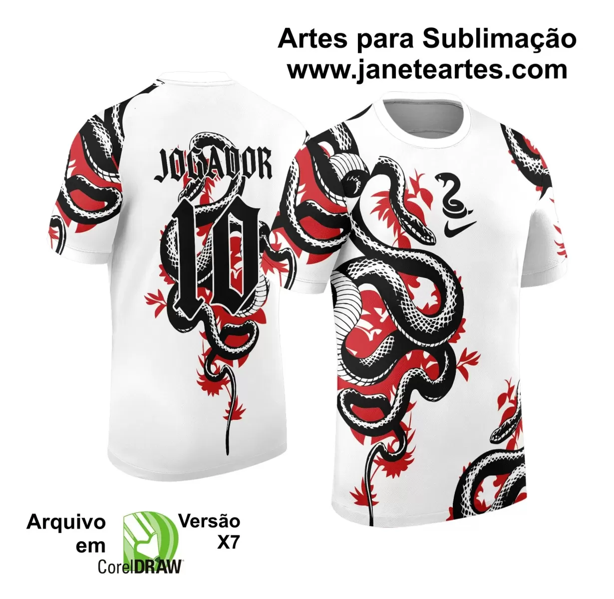 Arte Vetor Camisa Branca e Vermela Interclasse 2024- Jogos Internos - 2024 - Serpente
