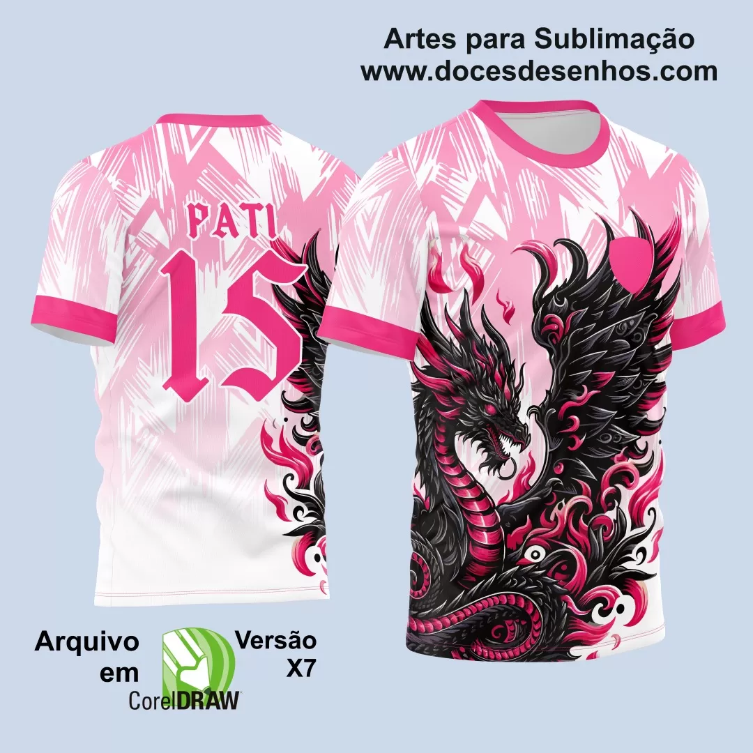 Arte Vetor Camisa Interclasse - Jogos Internos 2024 - Dragão Negro Chamas Rosas