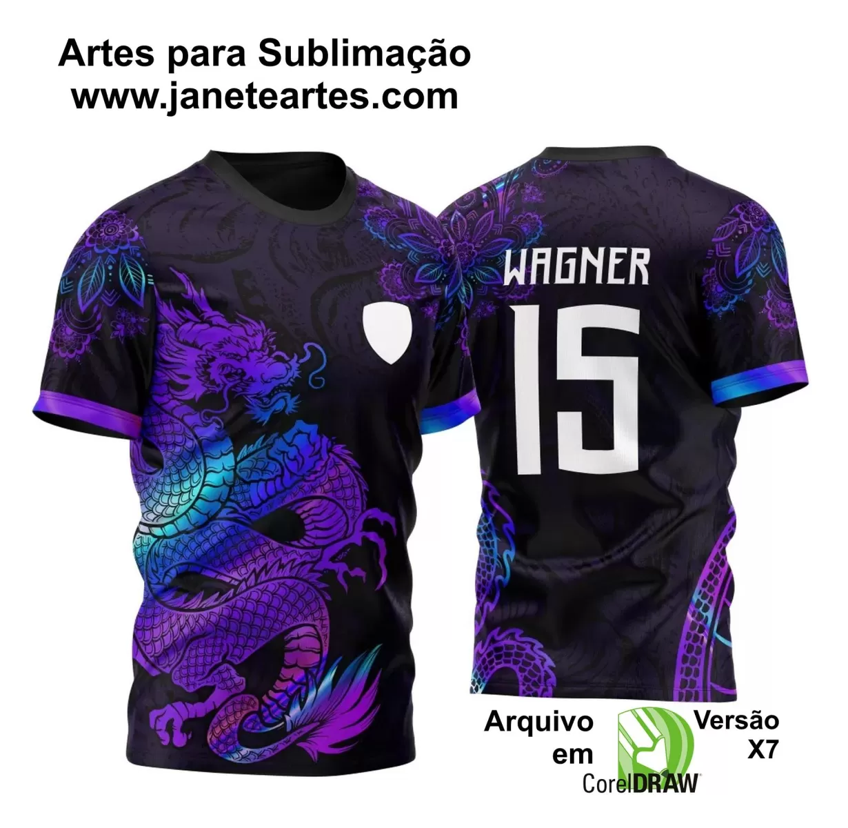 Arte Vetor Camisa Preta - Interclasse 2024 - Jogos Internos 2024 - Time Amador 2024 - Dragão Holográfico