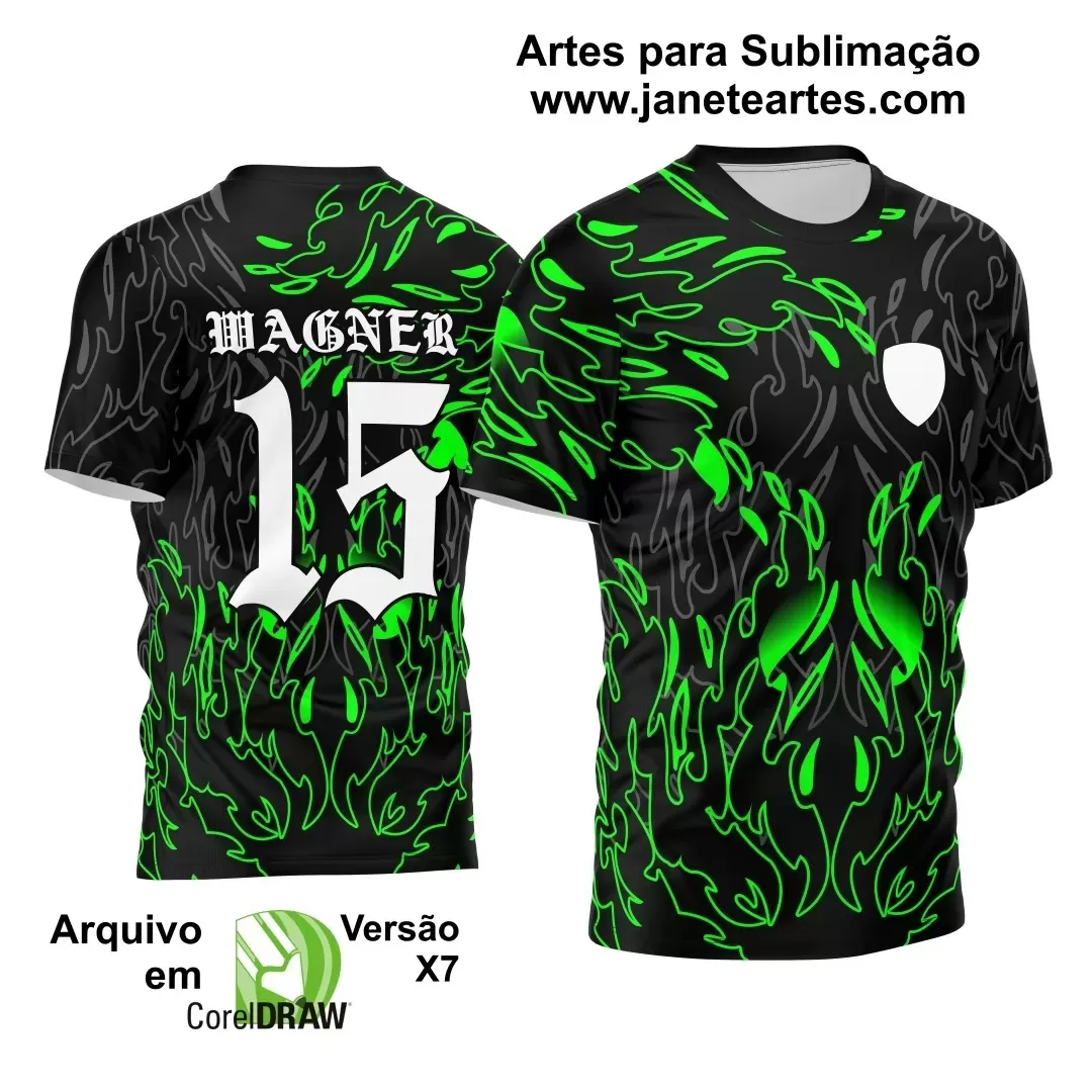 Arte Vetor Camisa Preta - Interclasse 2024 - Jogos Internos 2024 - Time Amador - Chamas Verdes