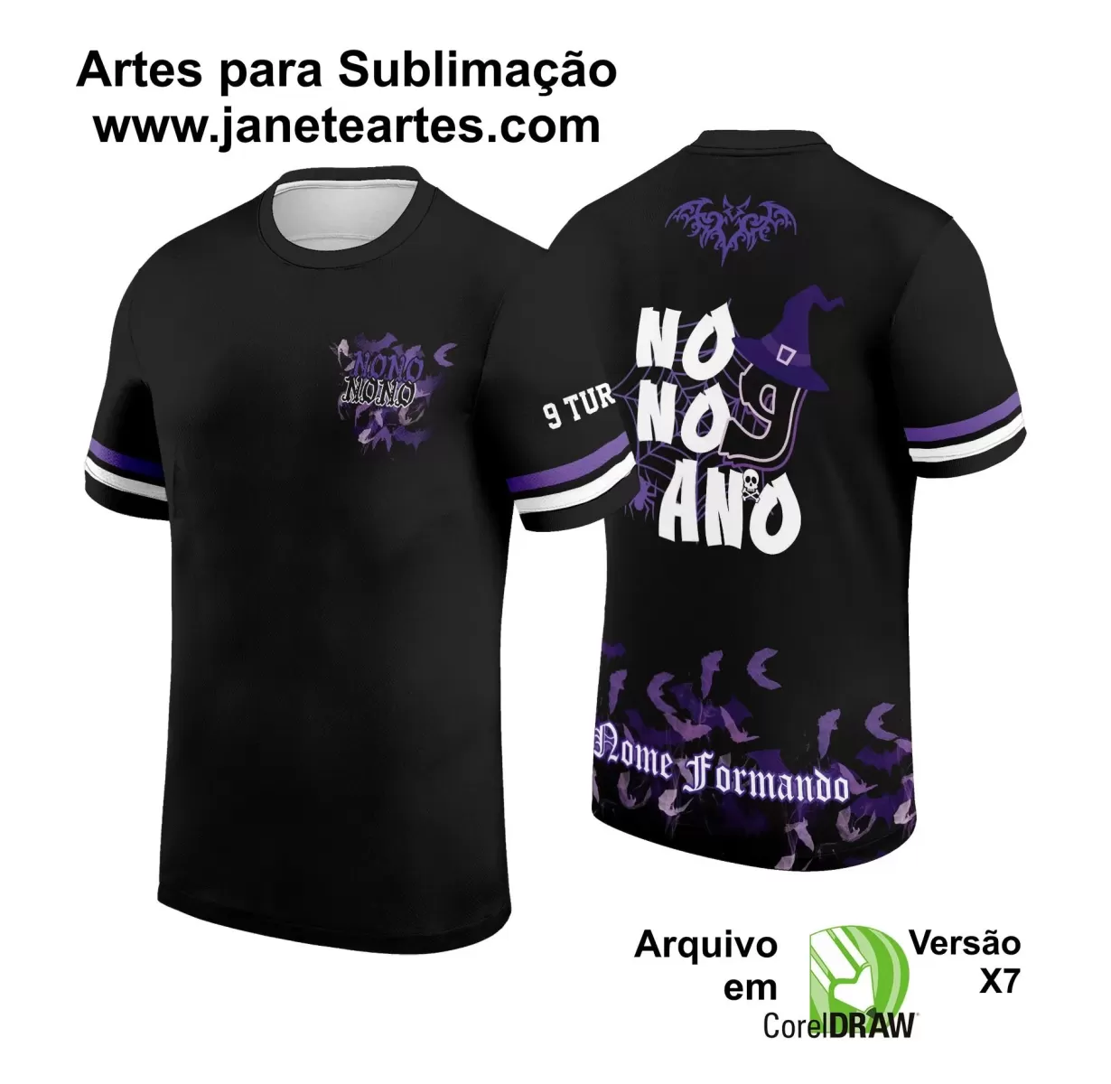Arte Vetor Camisa Preta - Nono Ano 2024 - Interclasse 2024 - Formandos 2024 - Morcegos