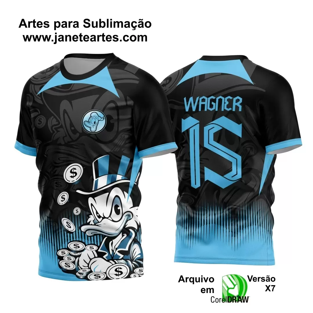 Arte Vetor Camisa Preta e Azul - Interclasse 2024 - Jogos Internos 2024 - Time Amador - Tio Patinhas