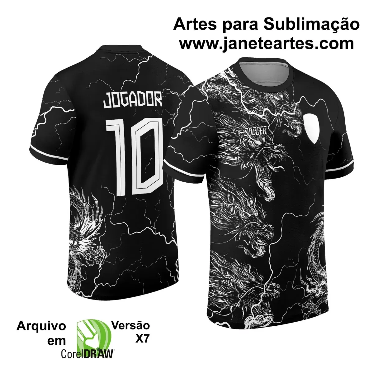 Arte Vetor Camisa Preta e Branca - Interclasse 2024 - Jogos Internos 2024 - Time Amador - Dragão
