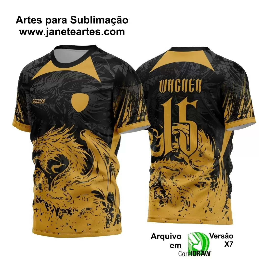 Arte Vetor Camisa Preta e Dourada - Interclasse 2024 - Jogos Internos 2024 - Time Amador - Dragão