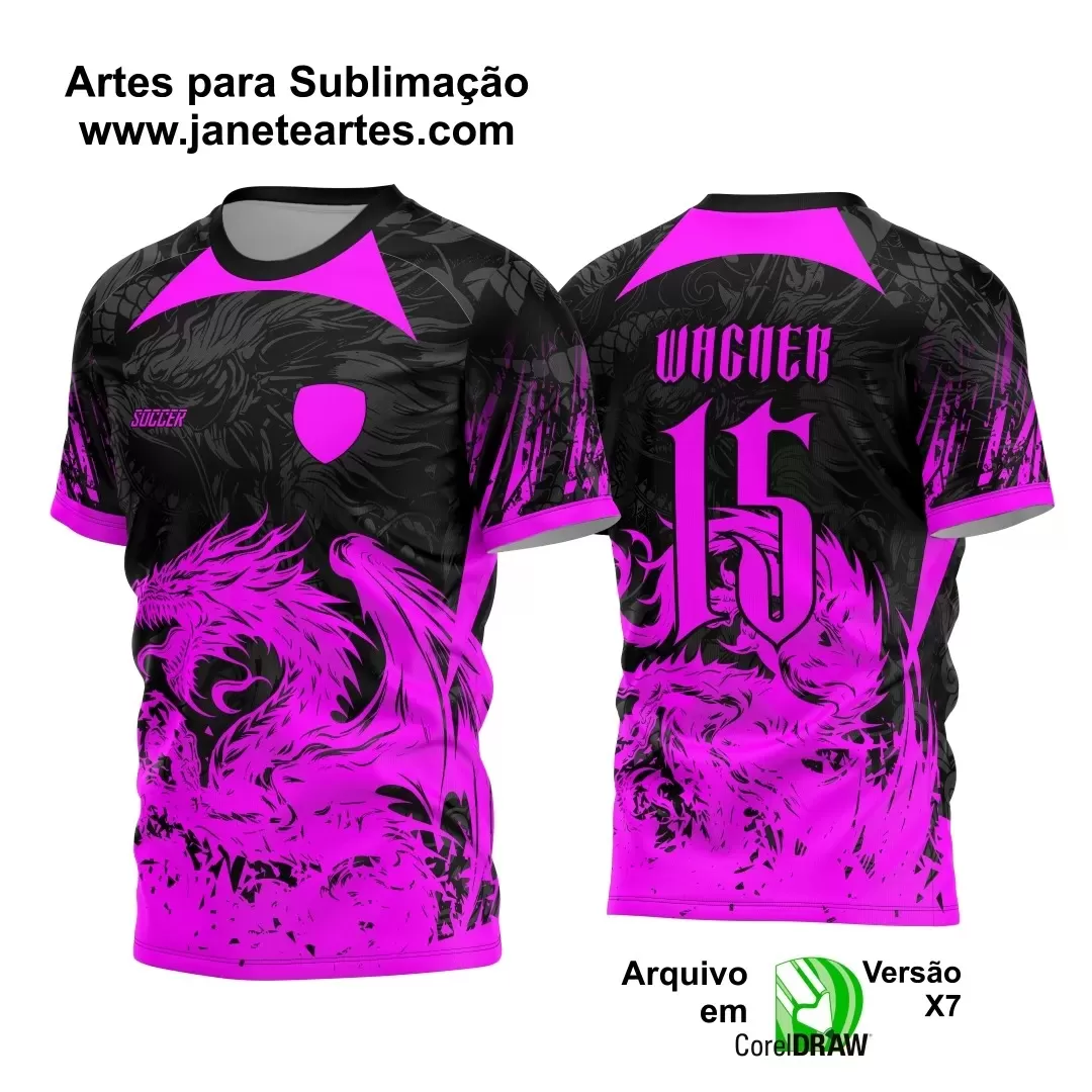 Arte Vetor Camisa Preta e Rosa - Interclasse 2024 - Jogos Internos 2024 - Time Amador - Dragão