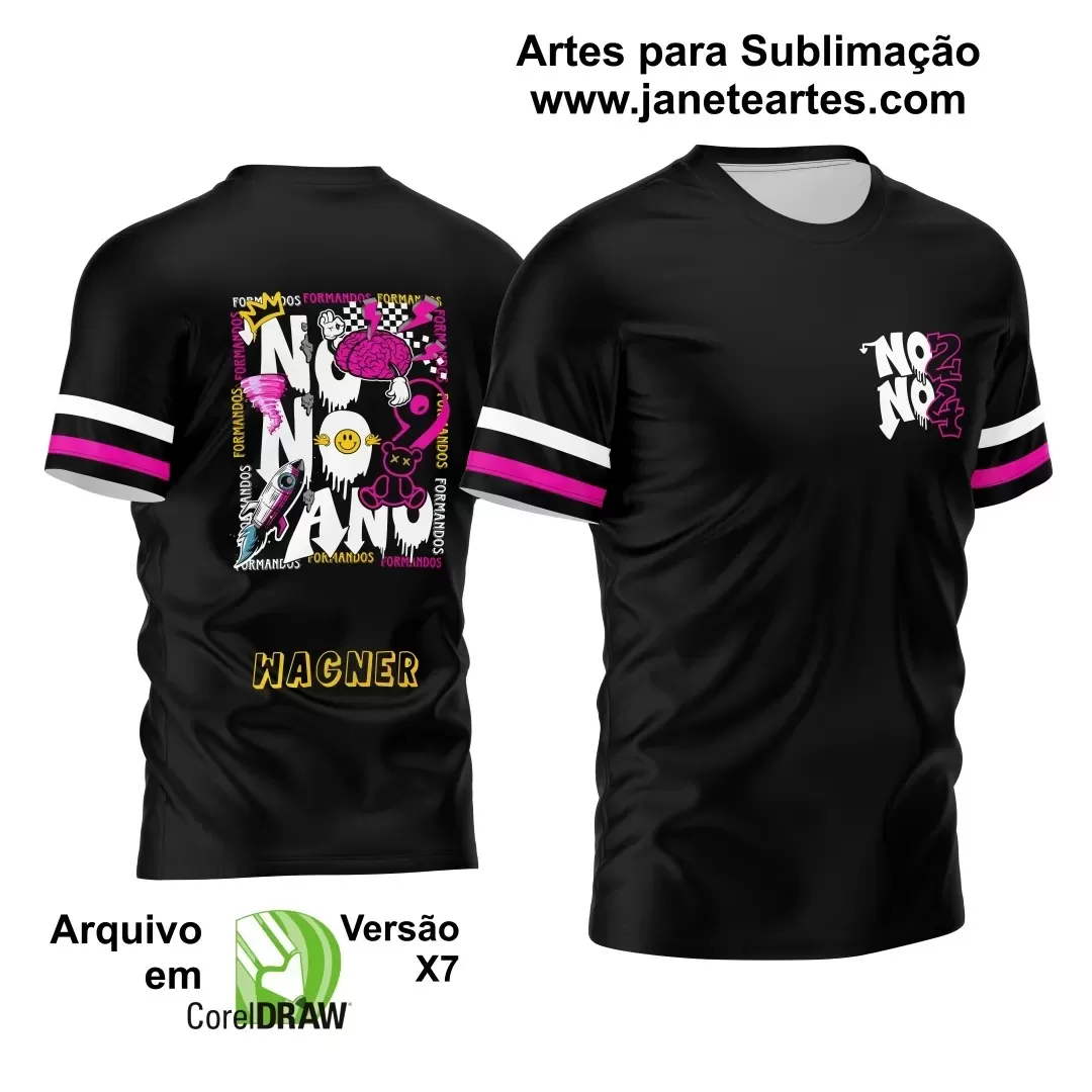 Arte Vetor Camisa Preta e Rosa - Nono Ano 2024 - Interclasse 2024 - Time Amador - Foguete e Urso