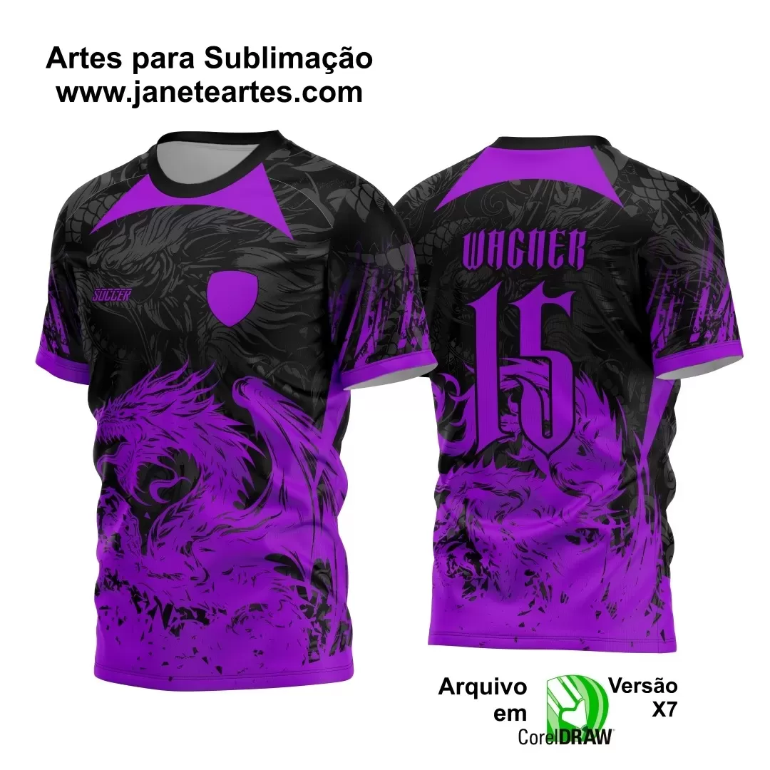 Arte Vetor Camisa Preta e Roxa - Interclasse 2024 - Jogos Internos 2024 - Time Amador - Dragão