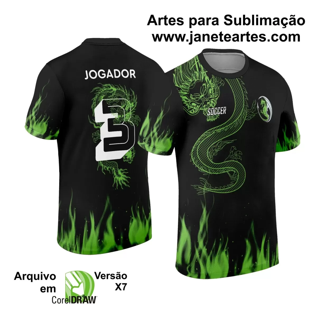 Arte Vetor Camisa Preta e Verde - Interclasse 2024 - Jogos Internos 2024 - Time Amador - Dragão
