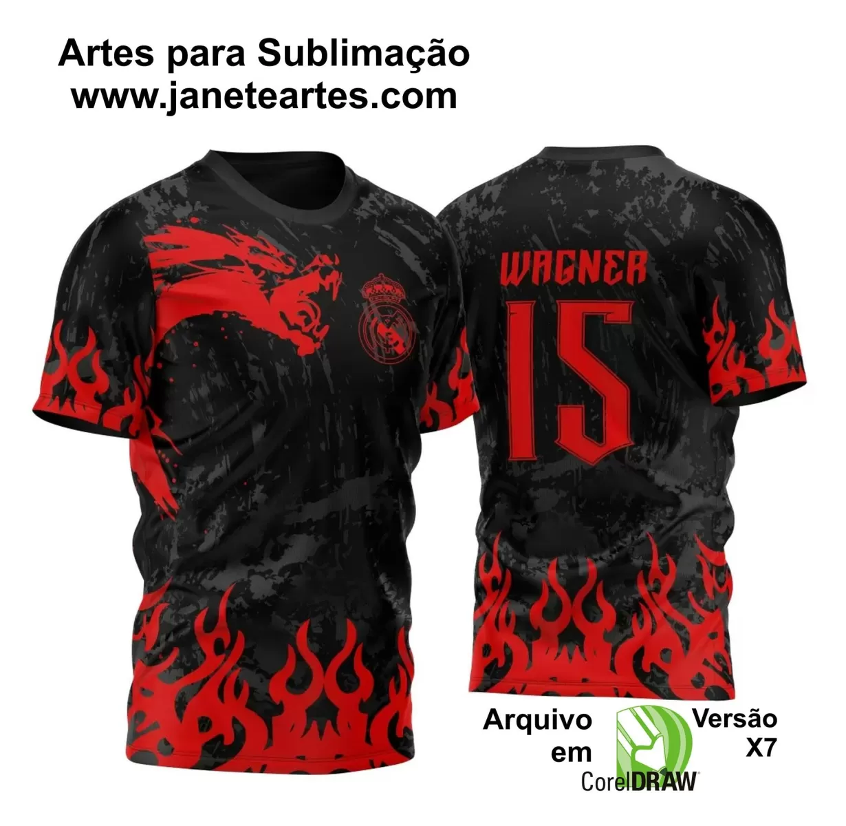 Arte Vetor Camisa Preta e Vermelha - Interclasse 2024 - Jogos Internos 2024 - Time Amador 2024 - Dragão